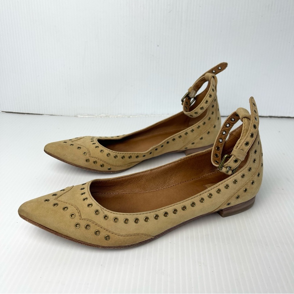 Frye Tan Leather Sienna Studded Pointed Flats - Picture 2 of 16